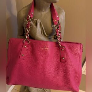 kate spade Hot Pink Pebbled Leather Shoulder Tote with Chain-